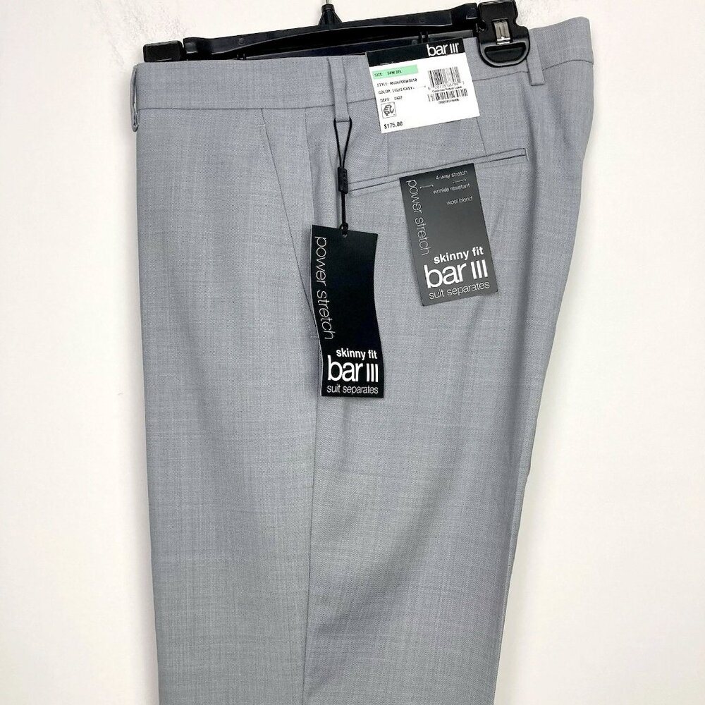 Bar III‎ Mens Skinny-Fit Sharkskin Suit Pants Light Grey 34Wx34L E101486